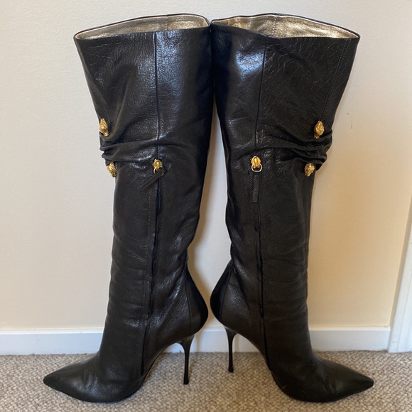 Roberto Cavalli Grace Palide black leather boot w gold snake hardware 40/10 - Picture 4 of 10
